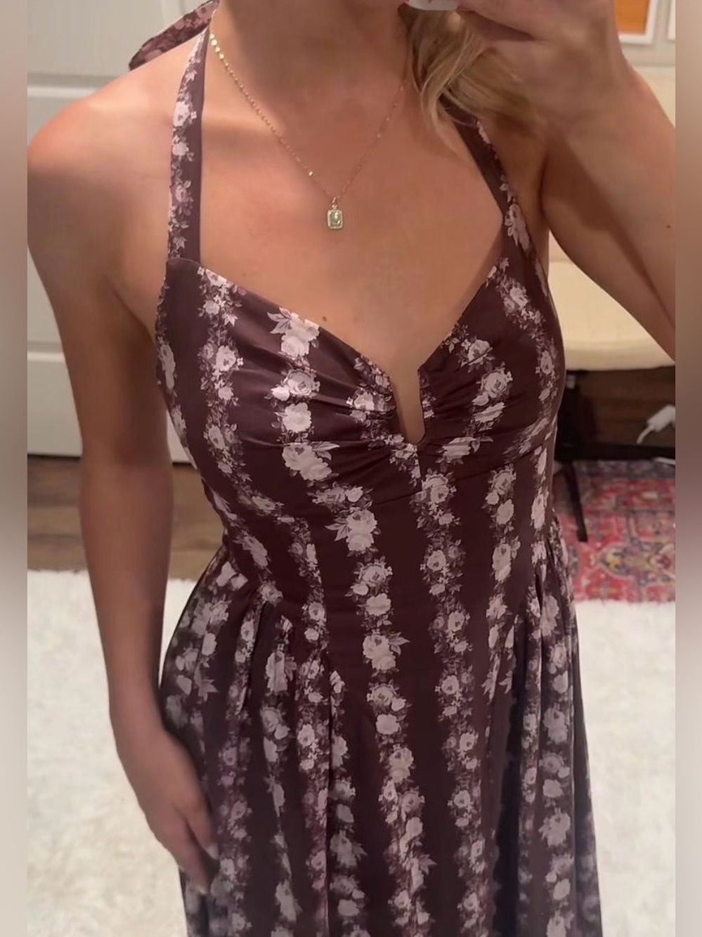 EUC Brown Floral Midi Dress
